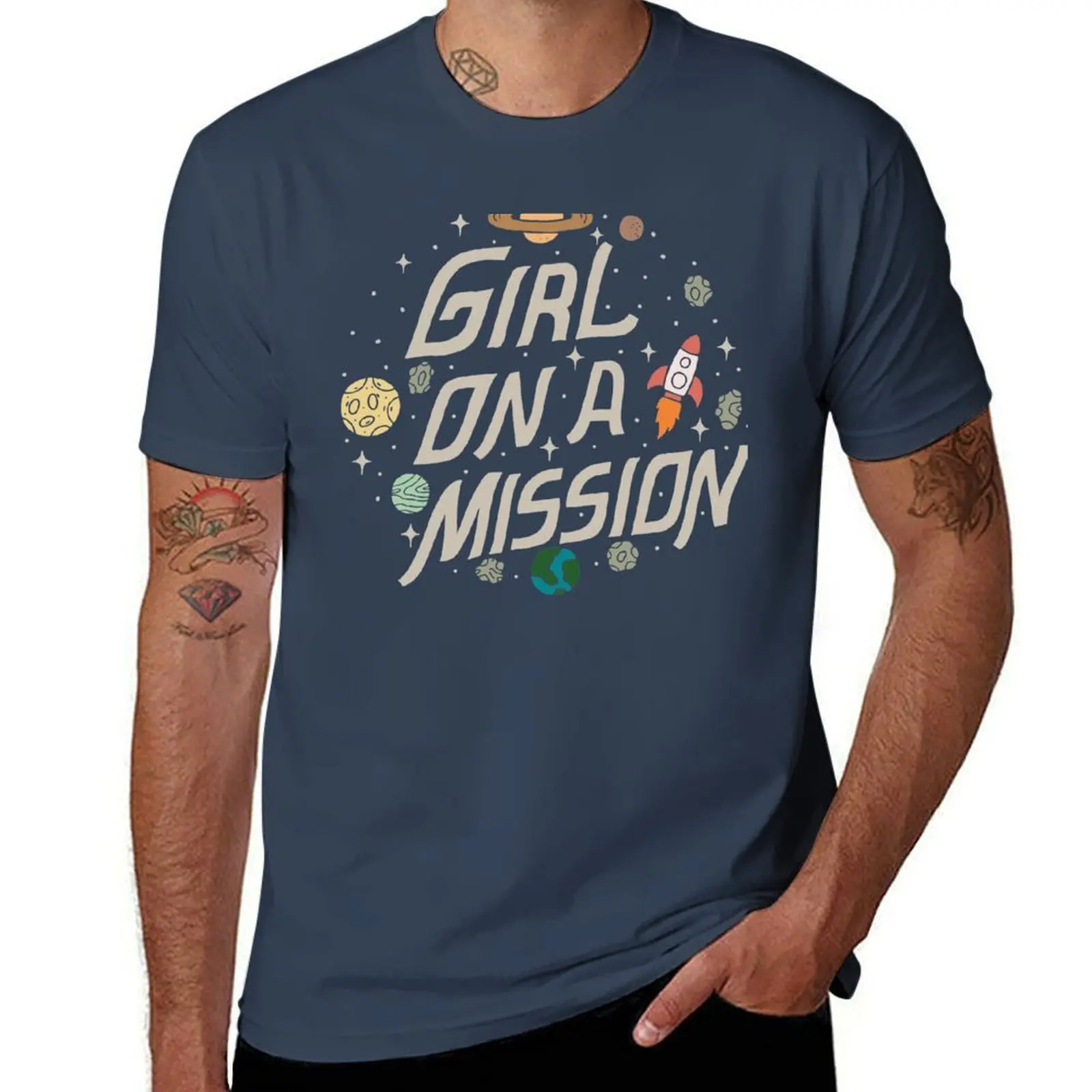 Girl on a Mission T-Shirt Basic Simple Design Short Sleeve Shirt