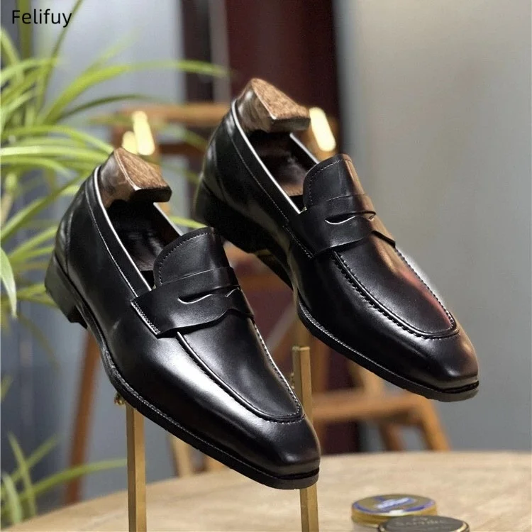 Black Men's Dress Shoes Trend Casual Business Genuine Leather Shoes For Men Slip On Formal Social Wedding Shoes Men Loafers