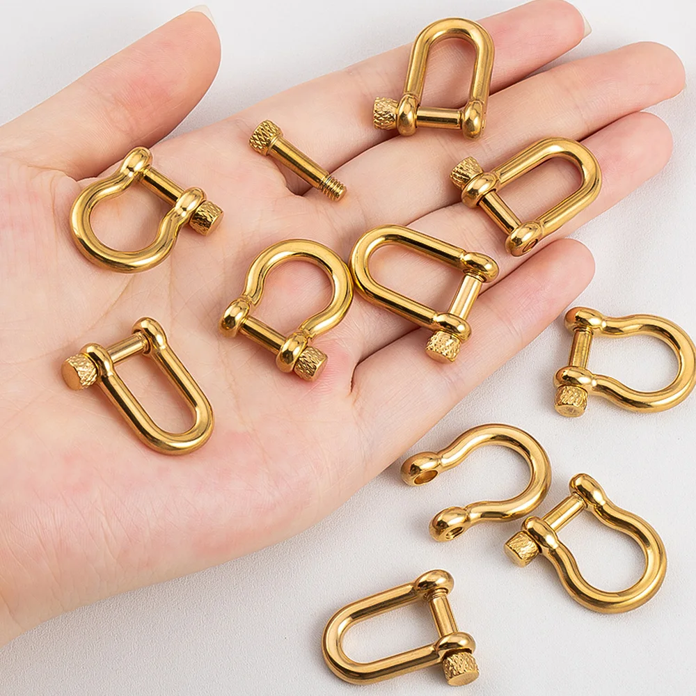 

2Pcs Stainless Steel U Shape Screw Carabiner Jewelry Clasp Gold Colour Metal Horseshoe Toggle Spiral Clasp Hook Shackle Supplies