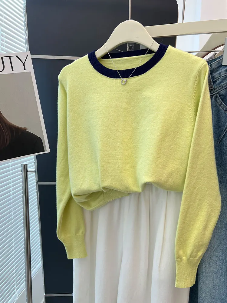 

Корейская свободная длинная све круглая Ne Overhead Color Blo Base irt Уникальная изысканная футболка для поездок на работу Faion Женская футболка...