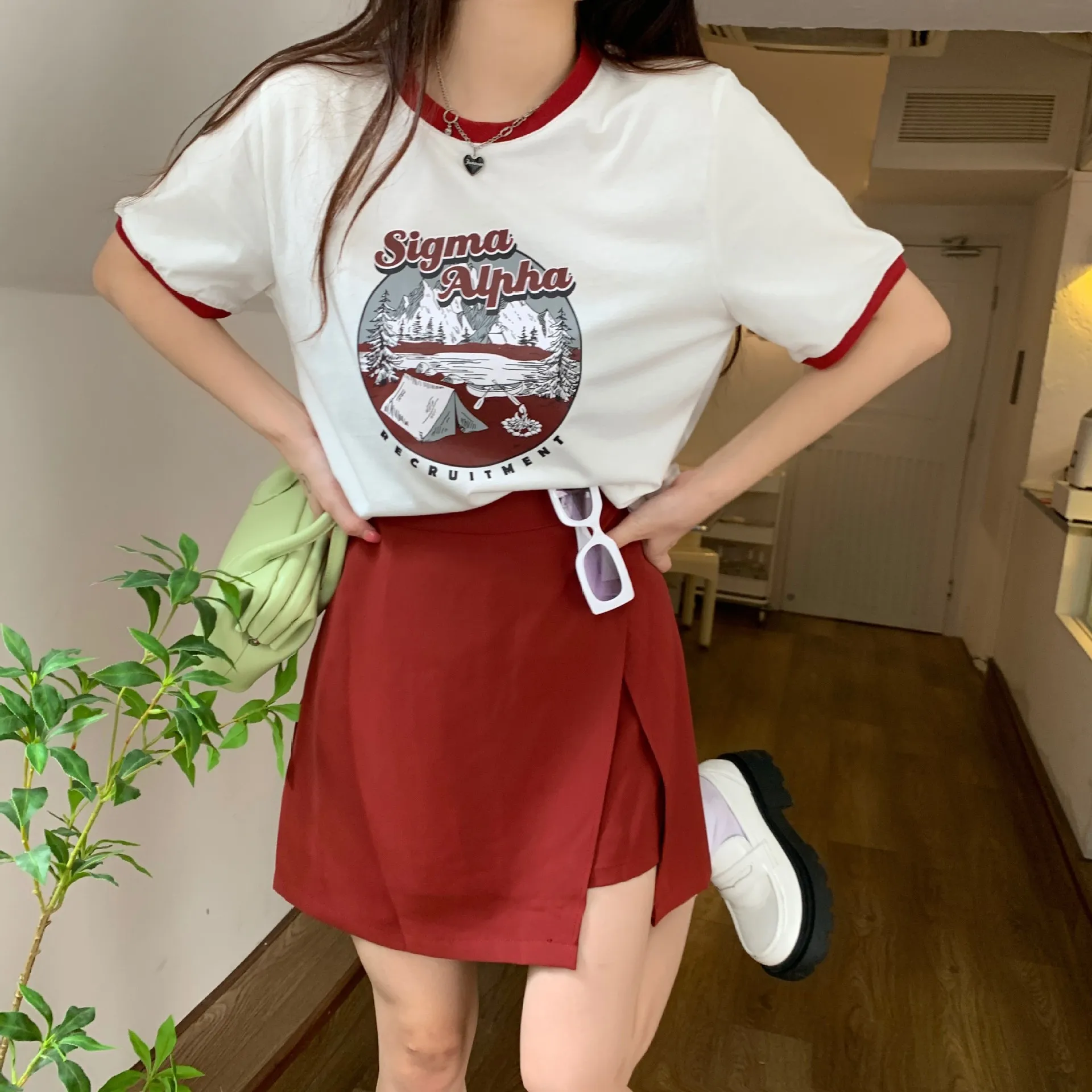 

New plus Size Women's T-irt And Skirt Set Summer Slimming Print ort Sve Split Cover up Casual Sportswear Ensemble