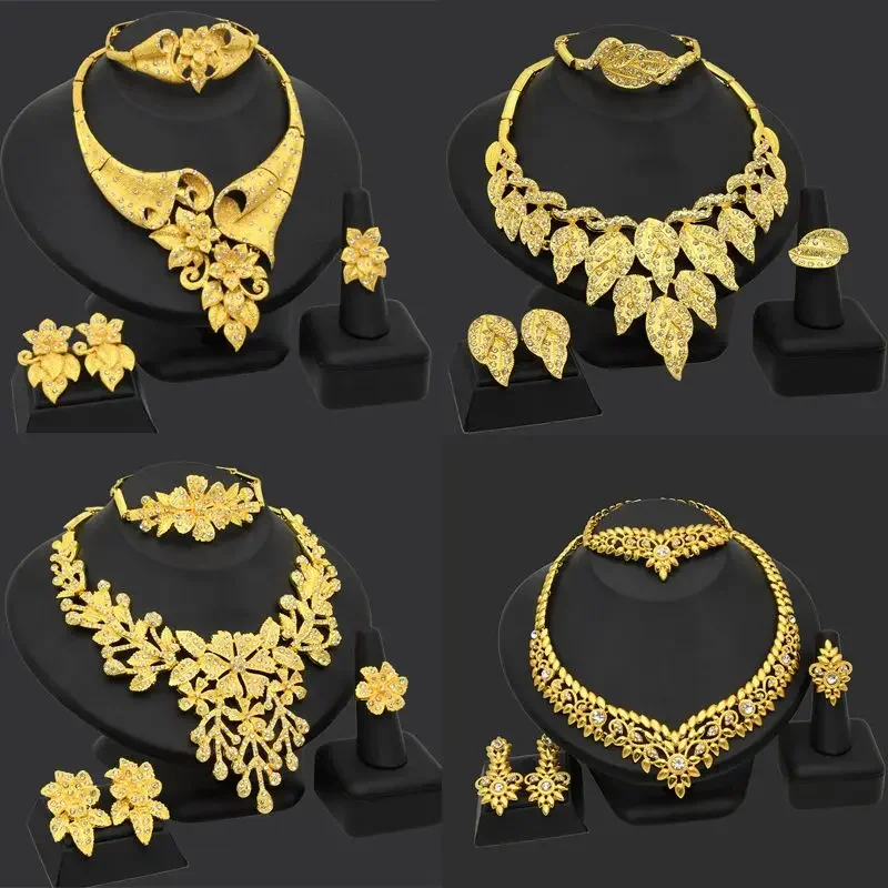 Imitation 100% Real Gold 24K Pig Brand Wedding Wedding Necklace Female Bride Flower Set 999 Gold Color Chinese Wedding Jewelry