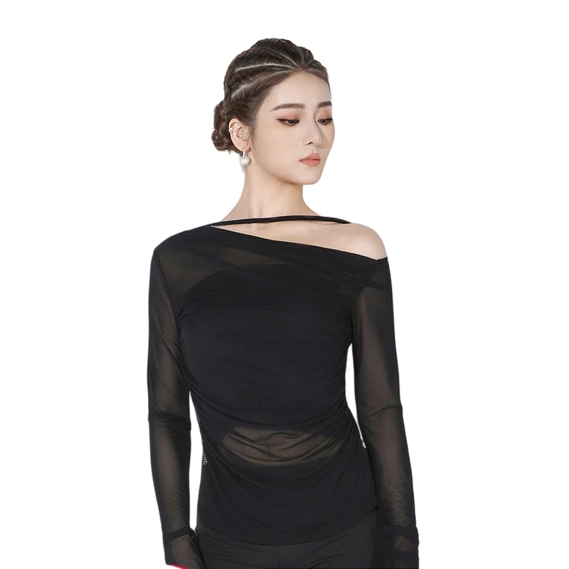 

Платье для латинских танцев, тренировочный костюм с длинными рукавами, топ, женская танцевальная одежда, костюмы для выступлений, танцевальная одежда, тренировочная одежда для похудения