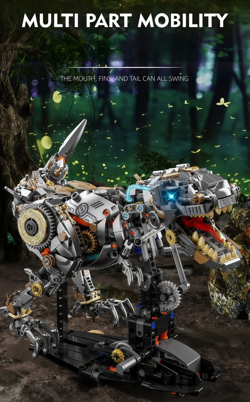 STEM Kreative Jurassic Mechanische Dinosaurier Bausteine Ziegel Tyrannosaurus Rex Tier mit Licht Modell Montage Spielzeug Kind Geschenk – Detail 4