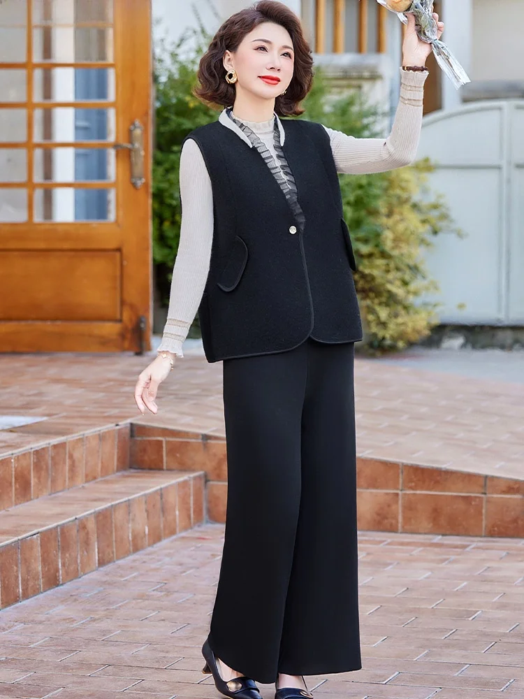 

Модный весенний комплект для женщин: вязаный жилет и кардиган, новинка 2025 года, элегантный топ для женщин среднего возраста