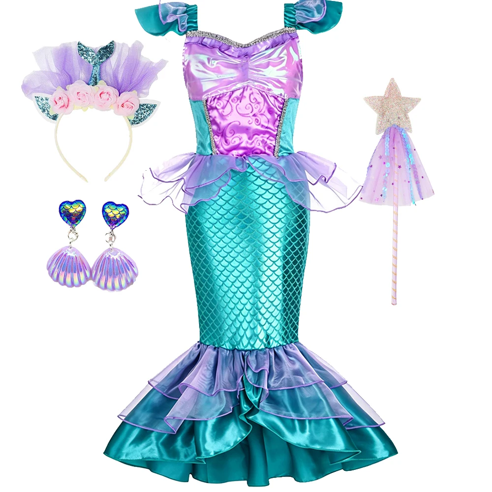 Ärmelloses Meerjungfrauen-Fischschwanz-Kostümkleid mit komplettem Zubehörset für Mädchen, Geschenk für Weihnachten, Halloween, Geburtstag – Detail 6