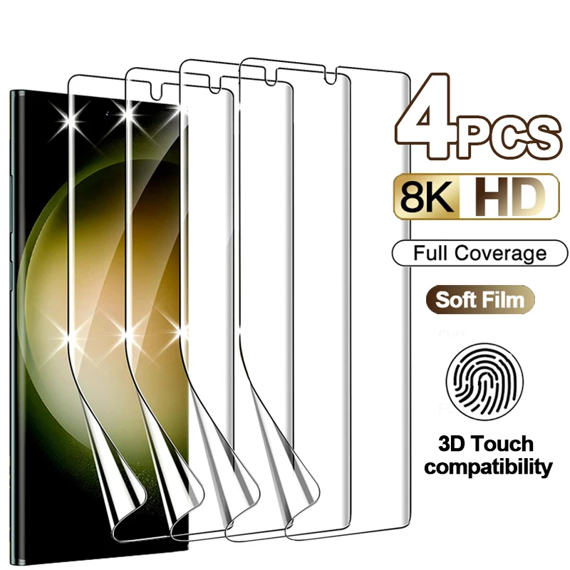 4Pcs Full Cover Screen Protector For Samsung Galaxy S23 S22 S21 S20 Ultra Plus Hydrogel Film S10 S9 S8 Plus Note 20 10 Soft Film