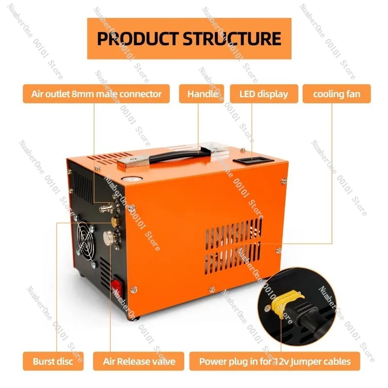Built-in 220V/110V/12V High Pressure Car Inflator, 30MPA 4500PSI Air Pump, Portable Tire Compressor for Auto Bike