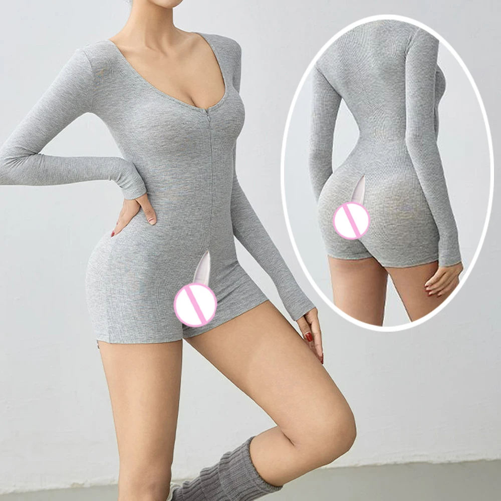 

Невидимый короткий комбинезон с открытой промежностью для уличного секса для женщин, экзотическая женская одежда, корректирующая одежда, одежда для йоги с длинными рукавами