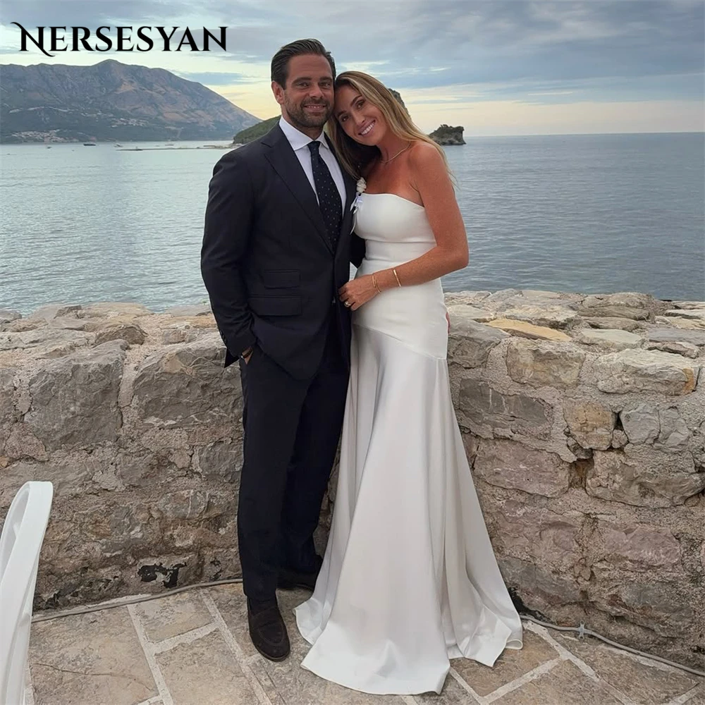 Nersesyan Elegante Meerjungfrau Brautkleider, elastischer Satin, schulterfrei, Brautkleid, rückenfrei, Brautparty-Kleider 2025, individuell gestaltet