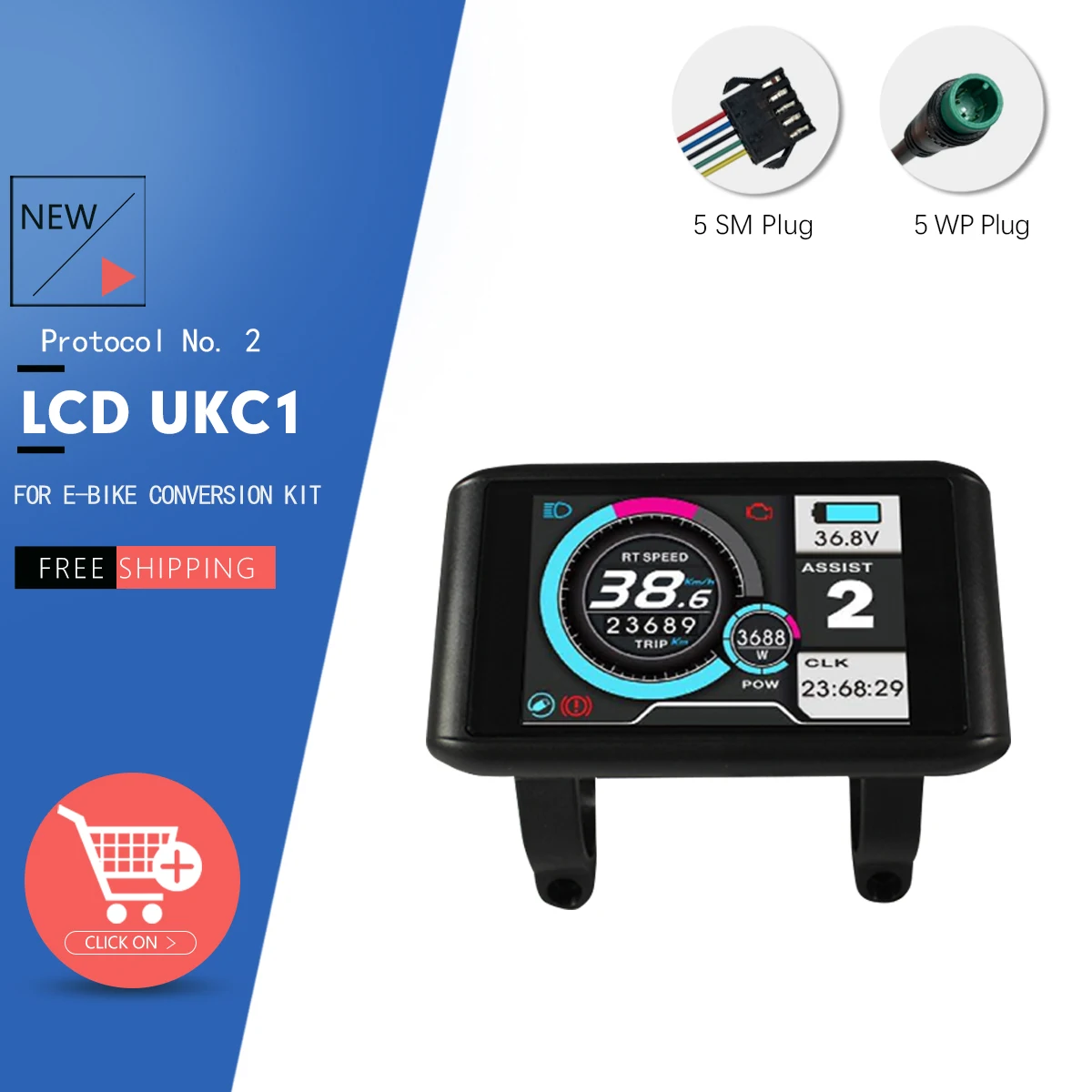 

Electric Bike 36V-72V with speed limit 25km/h LCD UKC1 Color Display with UART 2 Communication for Electric Bike accessory