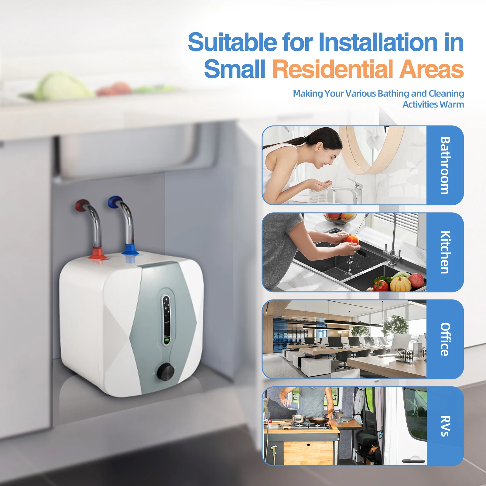

Electric Water Heater – Quick Heating in 8-15 Minutes, Compact Design, Perfect for Small Spaces and Winter Comfort