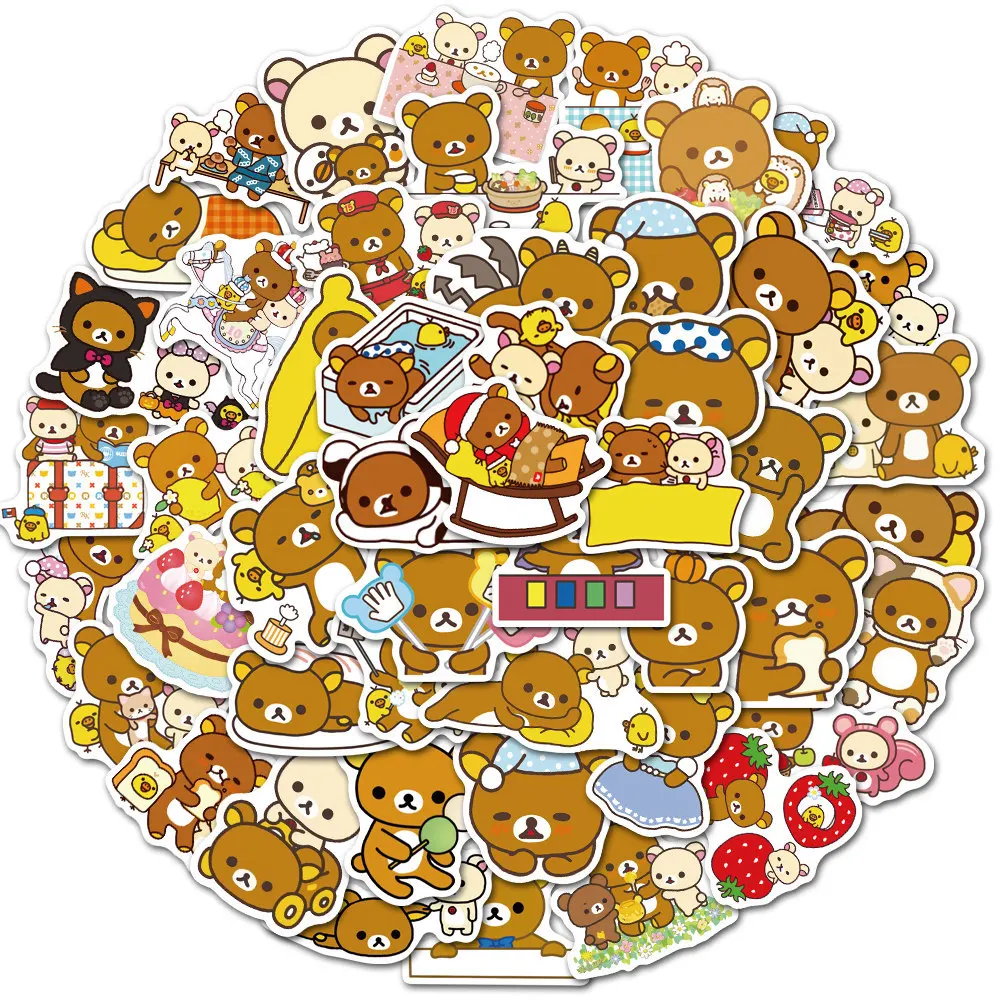 50pcs Kawaii Rilakkuma Bear Cute Cartoon Stickers For Guitar DIY TOY Bicycle Skateboard Laptop Luggage Decor