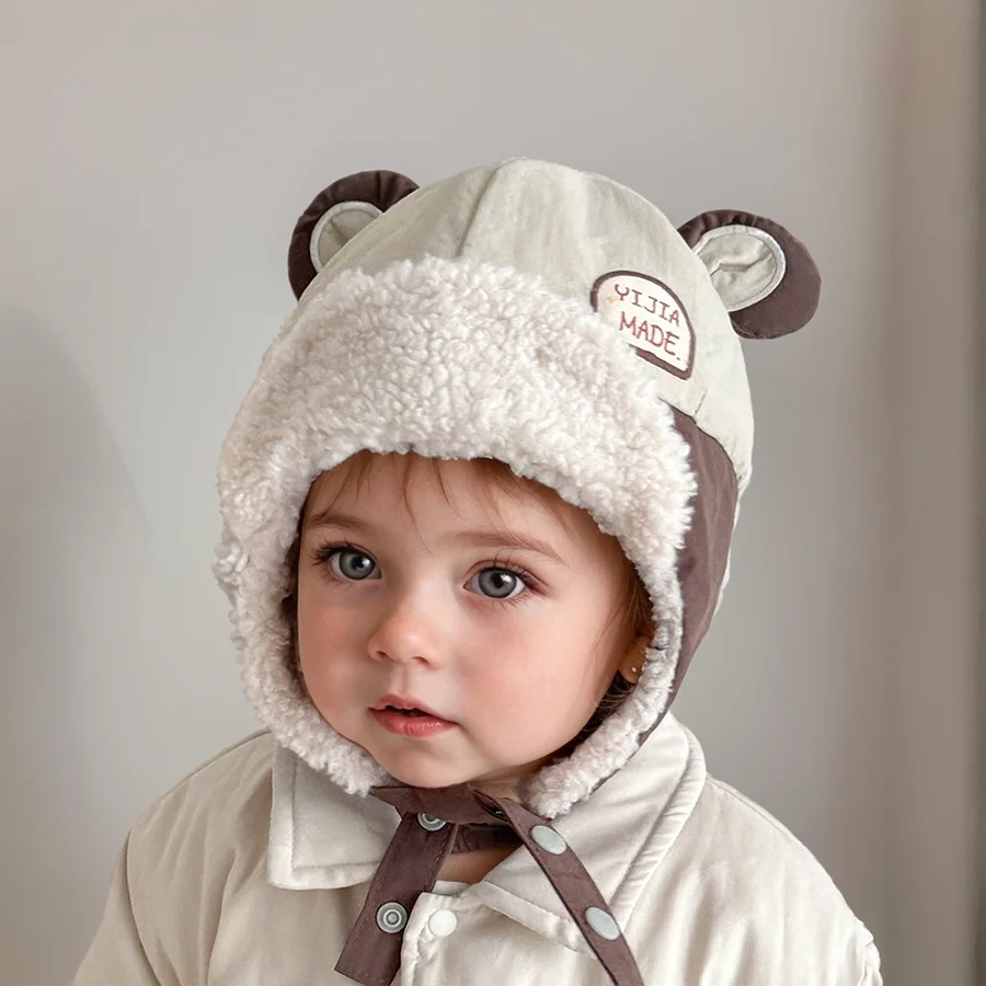 

2025 зимние детские шапки с милыми медведями для маленьких мальчиков и девочек, подарки на Новый год, детские шапки для детей 1-3 лет, регулируемые шапки с флисом