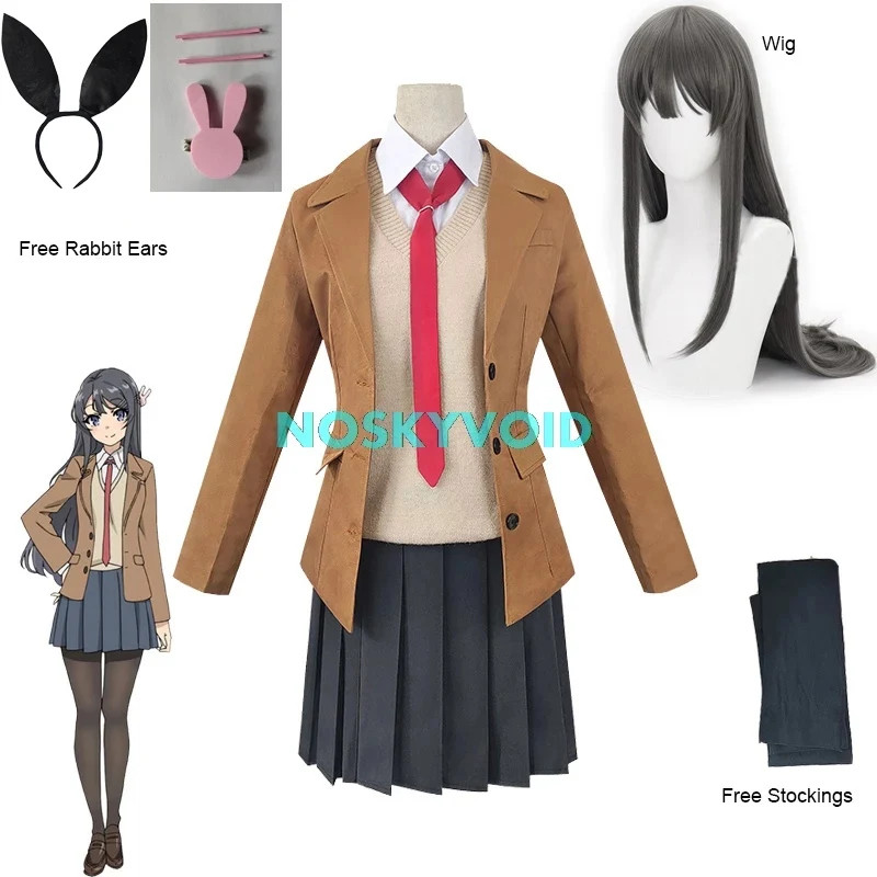 Traje sakurajima mai peruca cosplay seishun buta yarou série feminino uniformes escolares dia das bruxas meninas do ensino médio ternos de festa