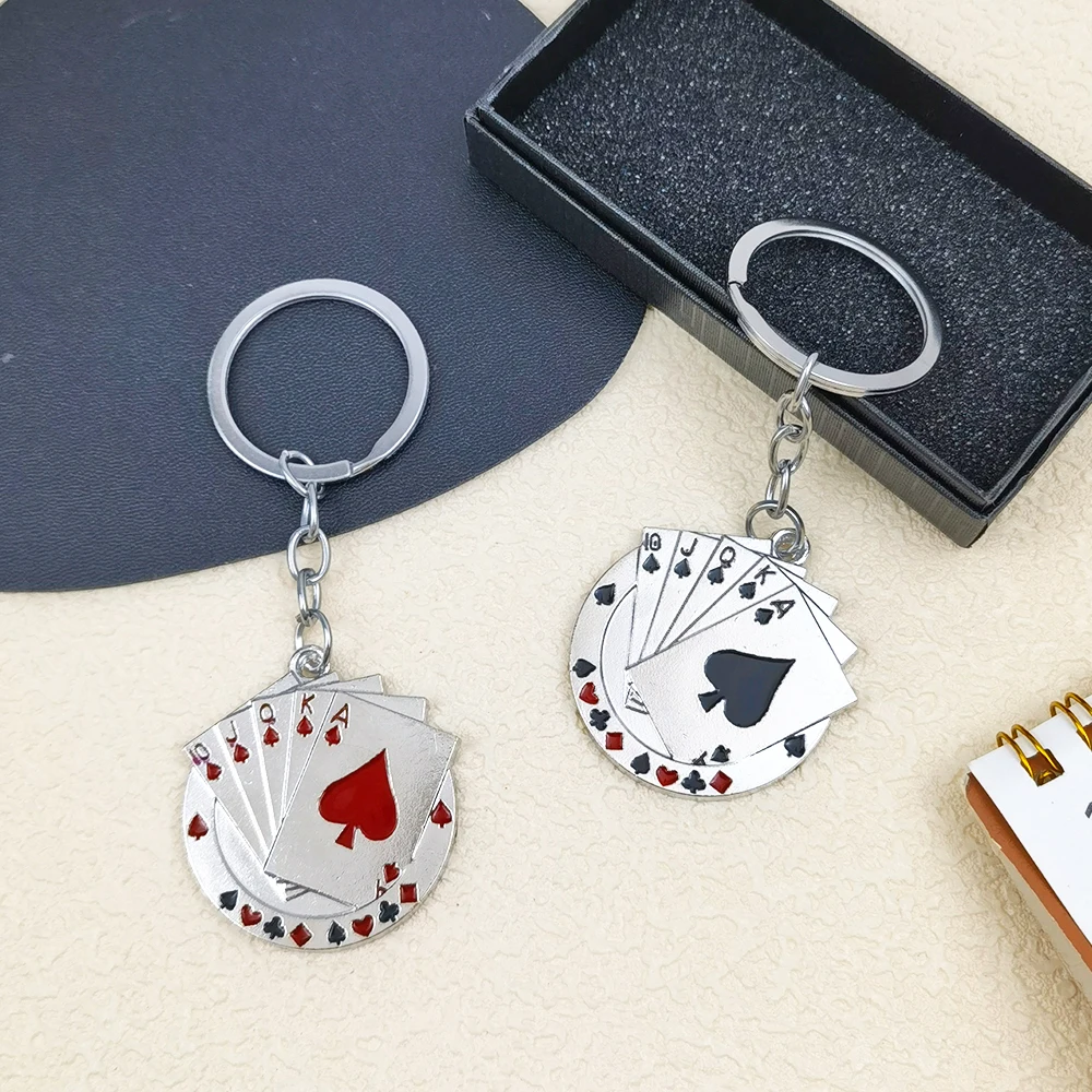 Creative Poker Enthusiast Mini Metal Cute Keychain Playing Cards Pendant Key Ring auto Accessories motorcycle key