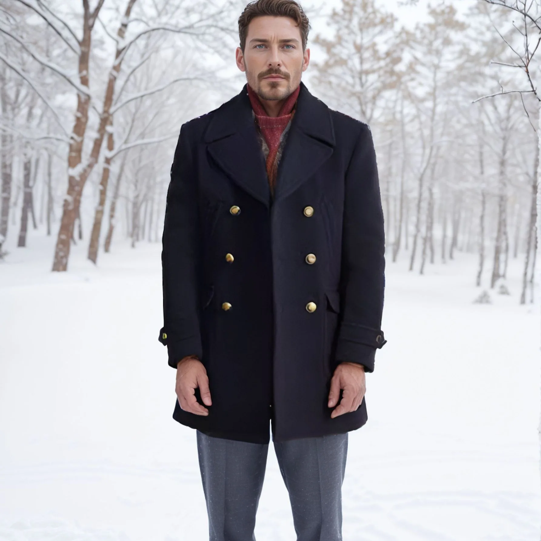 Autumn And Winter Men's British Naval Style Long-sleeved Woolen Coat High-quality Version Woolen Coat