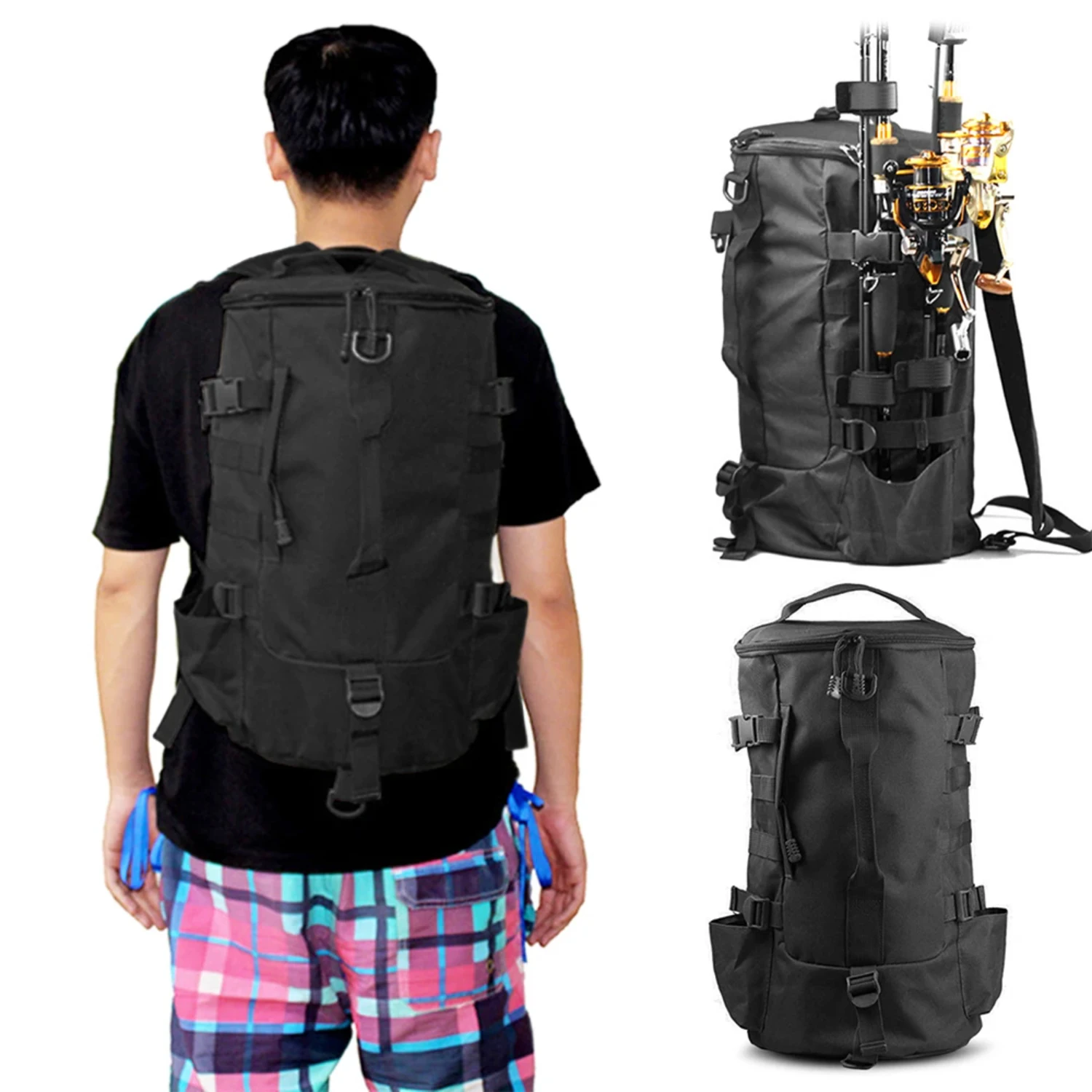 

Multi-functional Large Capacity Fishing Backpack Outdoor Travel Camping Fishing Rod Reel Tackle Shoulder Luggage