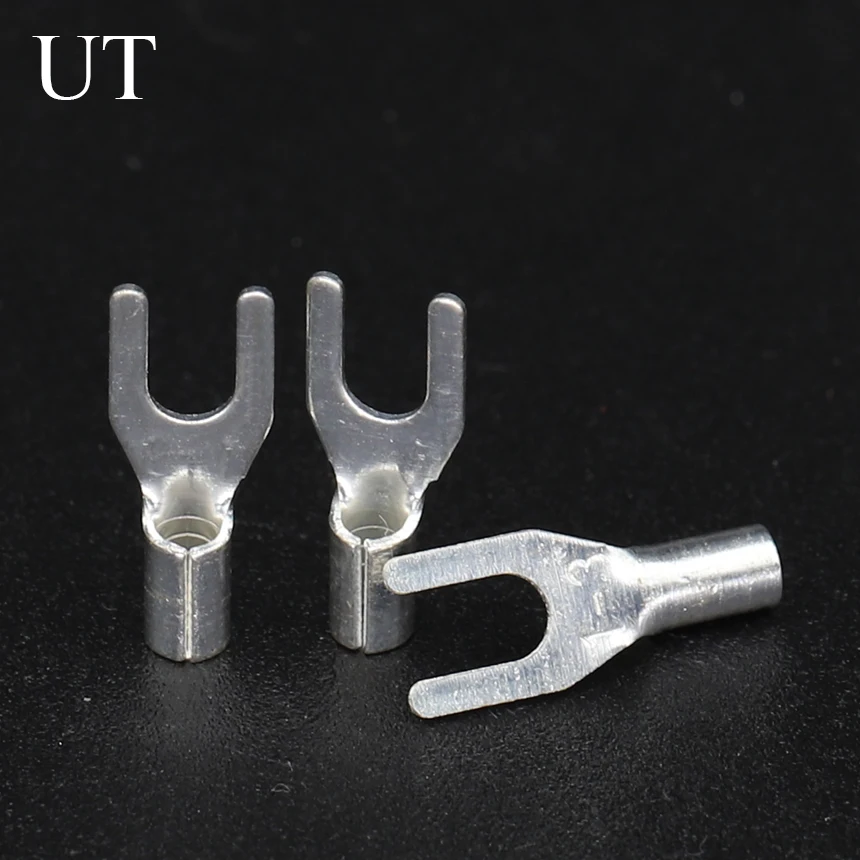 UT0.5/1/1.5/2.5/4/6/10/16/25/35 Copper Brass U Fork Type Wire Cable Electrical Connector Lug Spade Non Insulated Crimp Terminal