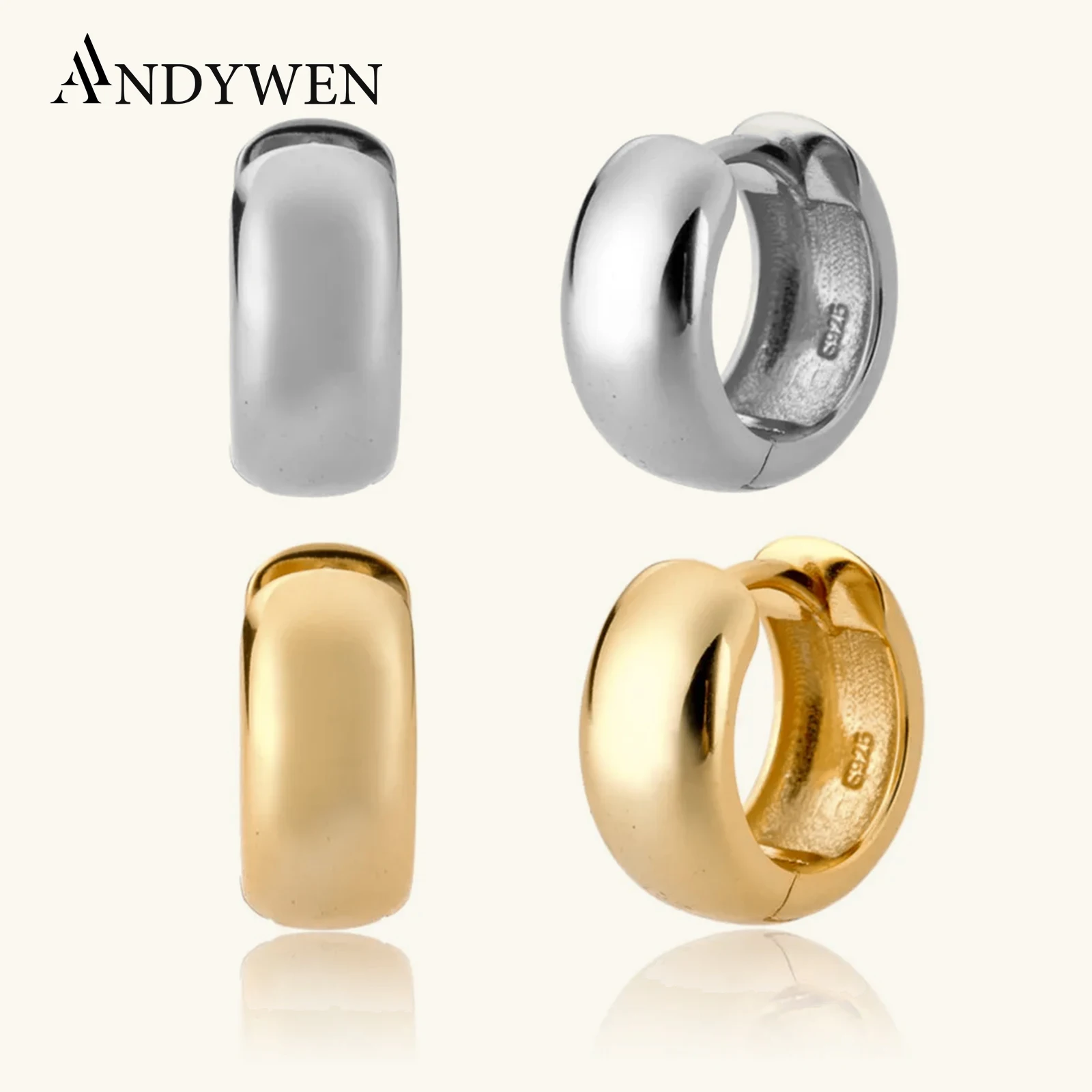 

ANDYWEN 925 Sterling Silver 10mm Plain Thick Huggies Hoop 2020 Rock Punk Party Luxury Fashion Jewelry For Women Piercing