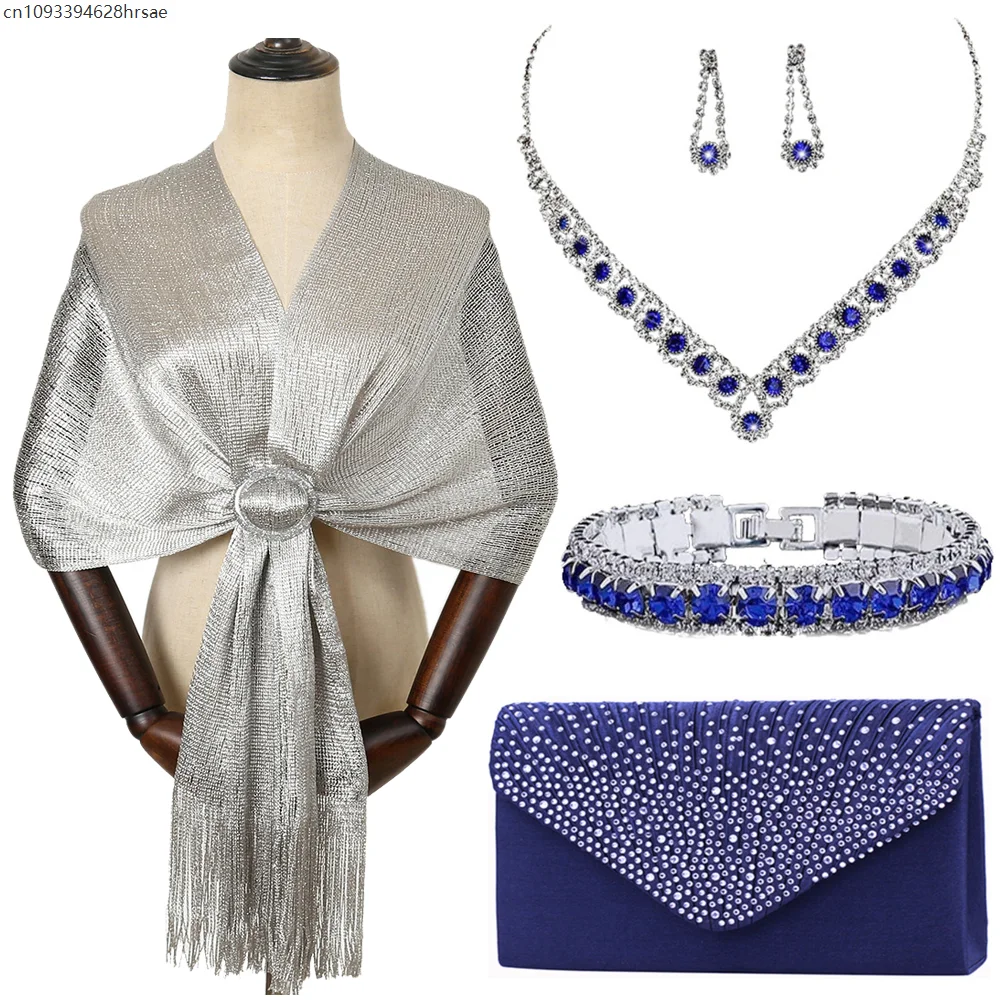 5-teiliges Strass-Silber-Schmuckset für Damen, hohle Zirkon-Halskette, Ohrringe für Halloween, Hochzeit, Brautparty, Abendzubehör