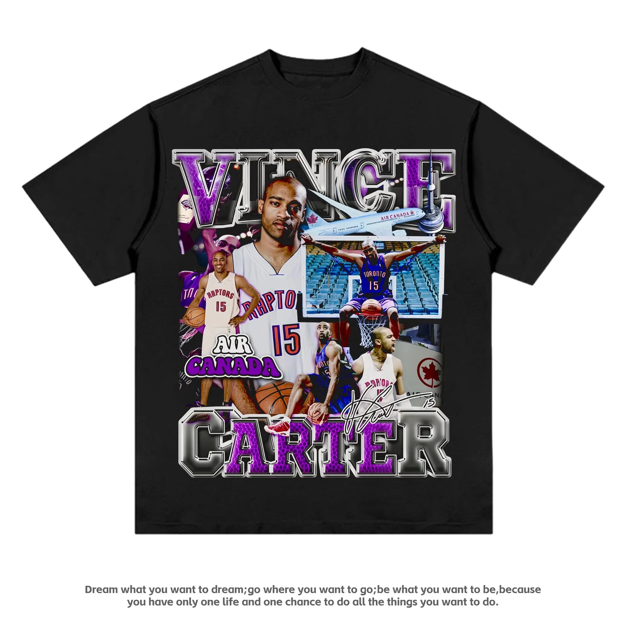 

2025 Raptors Retro Dunk Wang Vince Carter Cotton Short Sleeve T-shirt Men's and Women's American Street Basketball Shooting