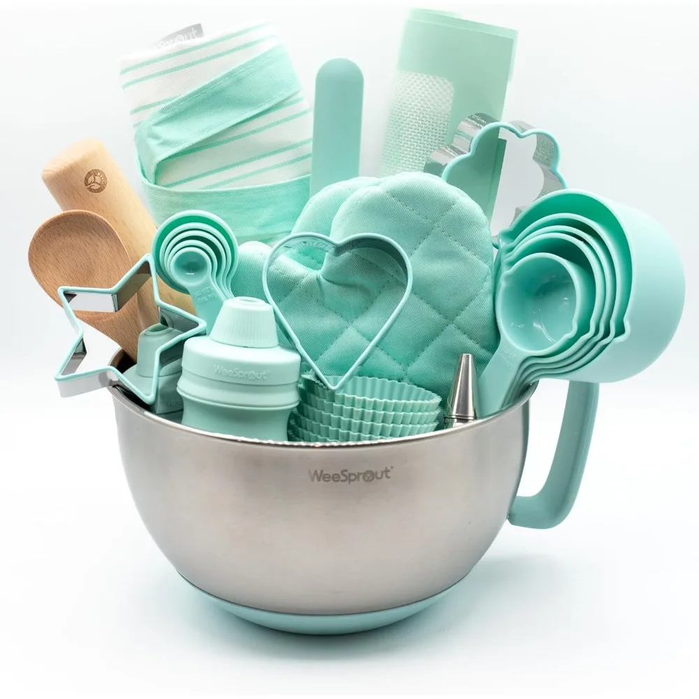 

Ultimate Baking Kit for Kids - Kids Baking Set with Child Sized Utensils - Includes Apron, Oven Mitts, Silicone Mats & Liners -
