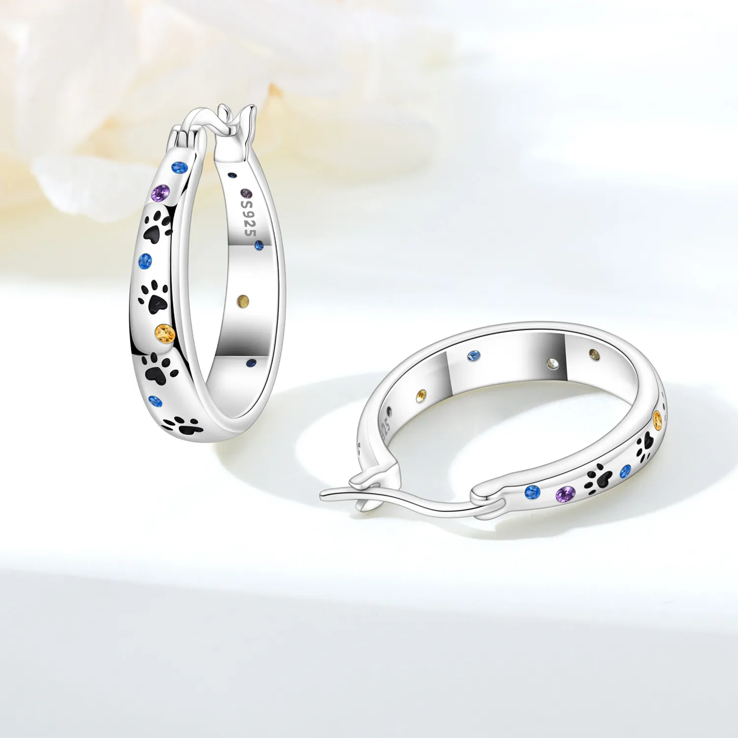 Orstarry S925 Sterling Silver Colorful Animal Pet Paw Prints Earrings Versatile Hoop Earring For Women Jewelry Trendy Party Gift