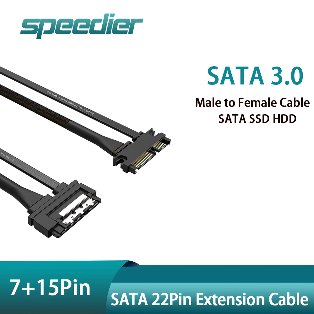SATA 3.0 22Pin 7+15Pin Male To Female Extension Cable Data Power Combo Cable Metal Lock Latch for 2.5\