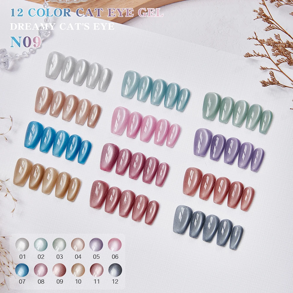 Vendeeni 12 Farben/Set Kristall-Katzenaugen-Gel-Nagellack Magnetischer UV-Soak-Off-Gel-Lack Rot Lila Neon-Katzenaugen-Gel mit Display – Detail 37
