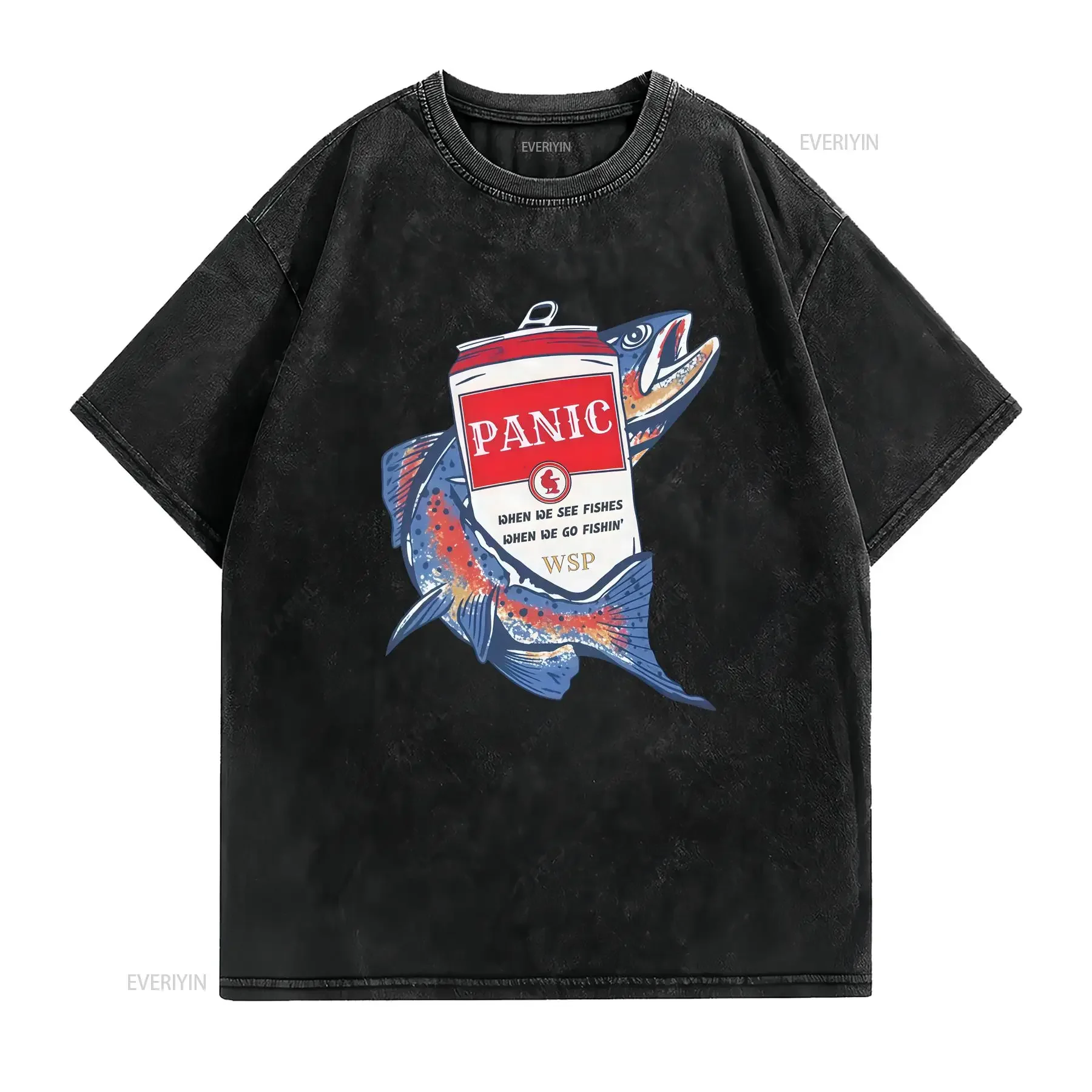 Widespread Panic Fishing Heavy Cotton T Shirt vintage Washed designer clothes Versatile streetwear Unisex Slightly Casual
