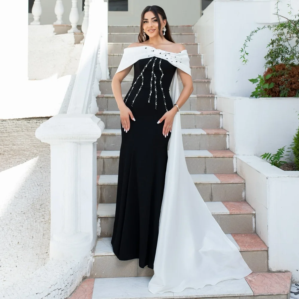 

Customized Jersey Rhinestone Pleat Off-the-shoulder Evening Party Gown Shawl Wedding Bespoke Occasion High Quality Elegant