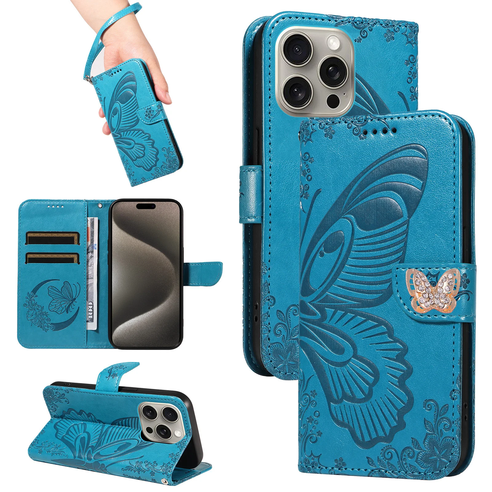 Магнитный флип-чехол для OPPO A98 A96 A95 A94 A93 A92S A80 A79 A78 A77 A76 A74 A73 A72 A60 Кожаный чехол-бабочка с 3 картами на запястье