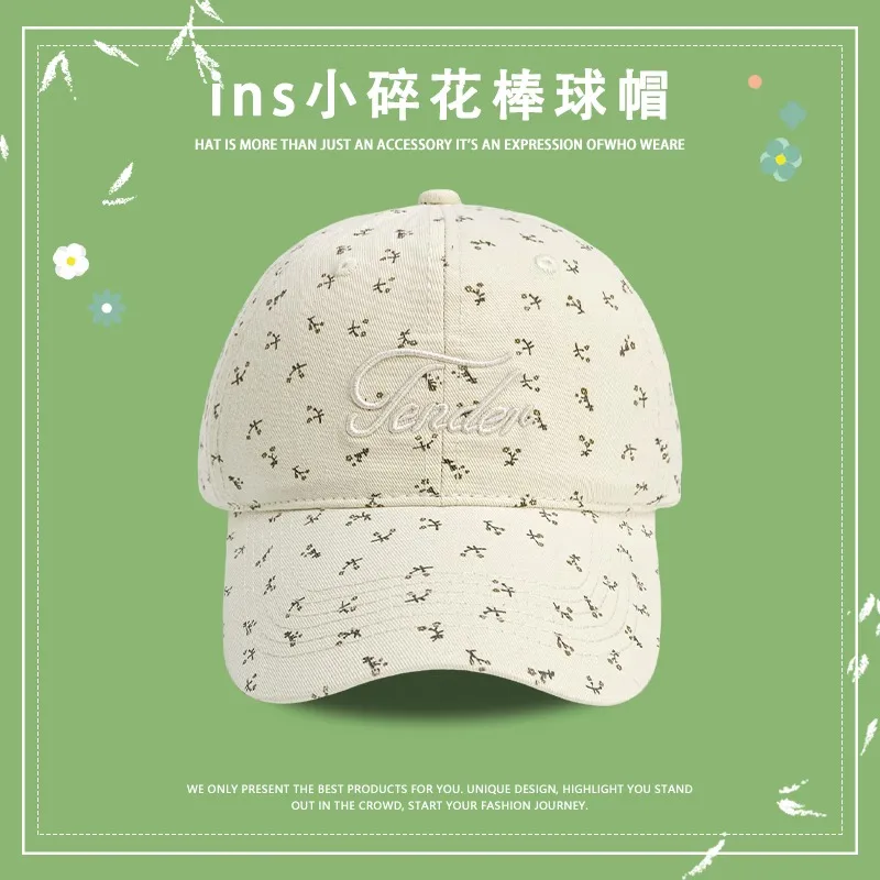 Cotton Floral Letter Embroidered Baseball Cap Women Korean Spring and Summer Outdoor Small Fresh Sunshade Adjustable Sports Hat