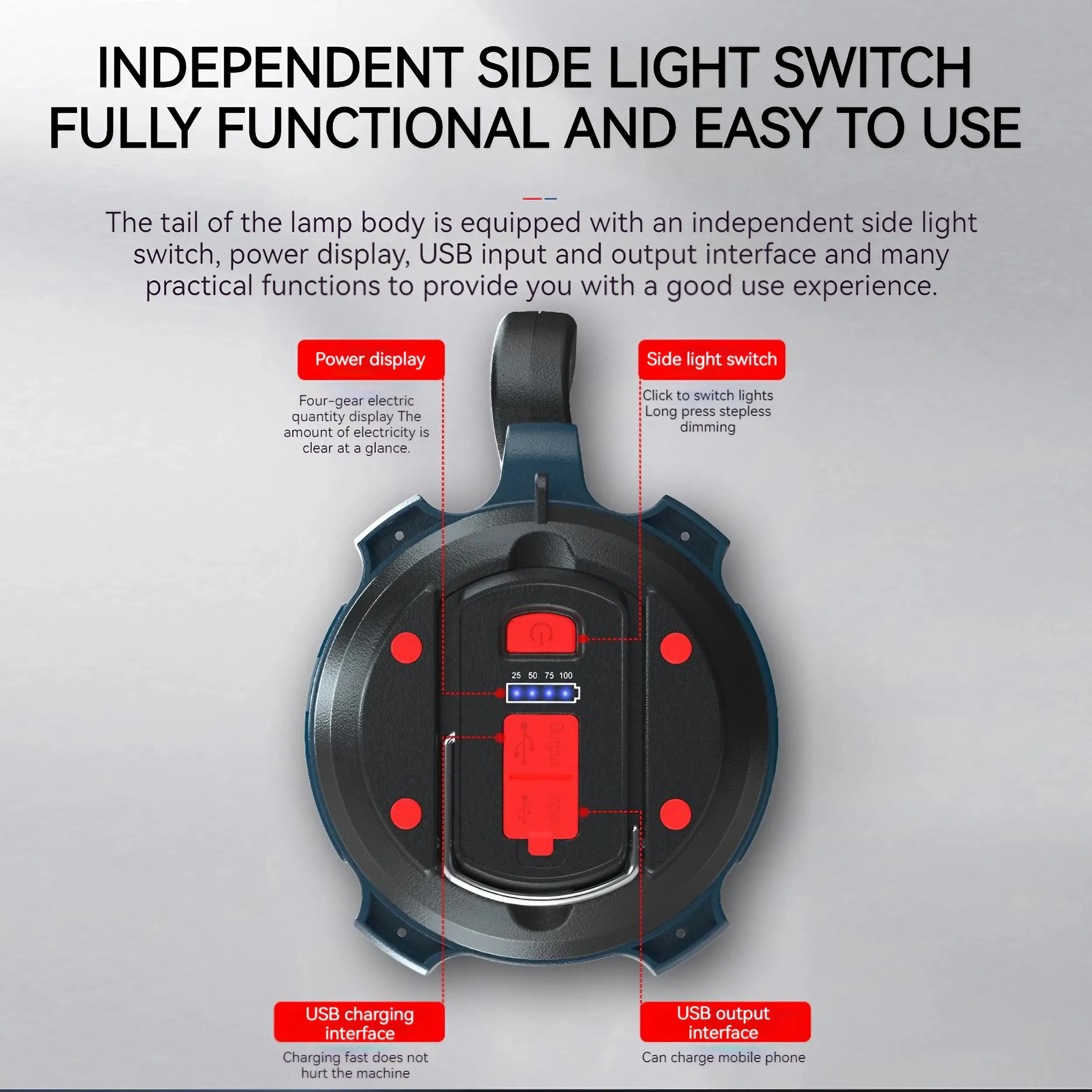 LED Portable Camping Lantern USB Rechargeable Flashlight with Power Indicator Built in Power Bank for Outdoor Hiking Camping