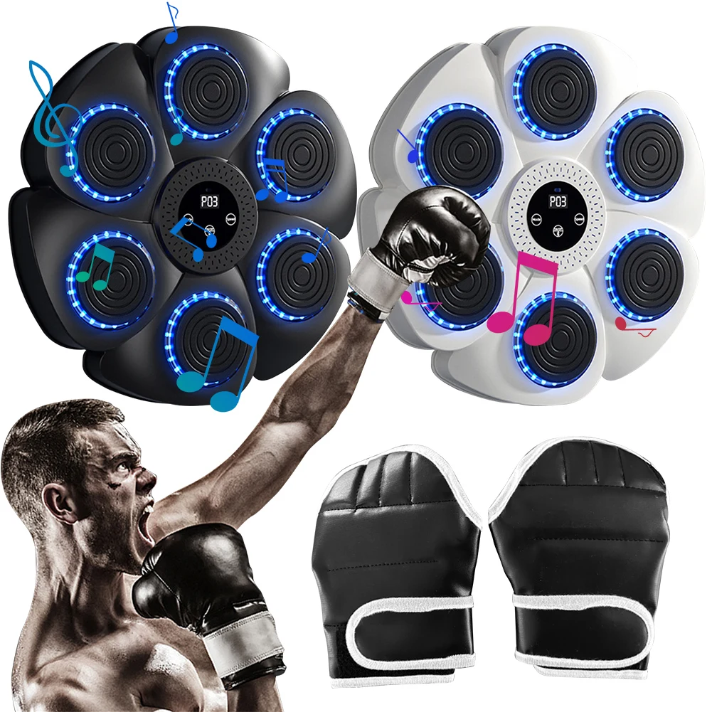 Music Boxing Machine Music Boxing Puncher Wall Mounted Boxing Training Punching Equipment RGB Light with Gloves for Home Workout