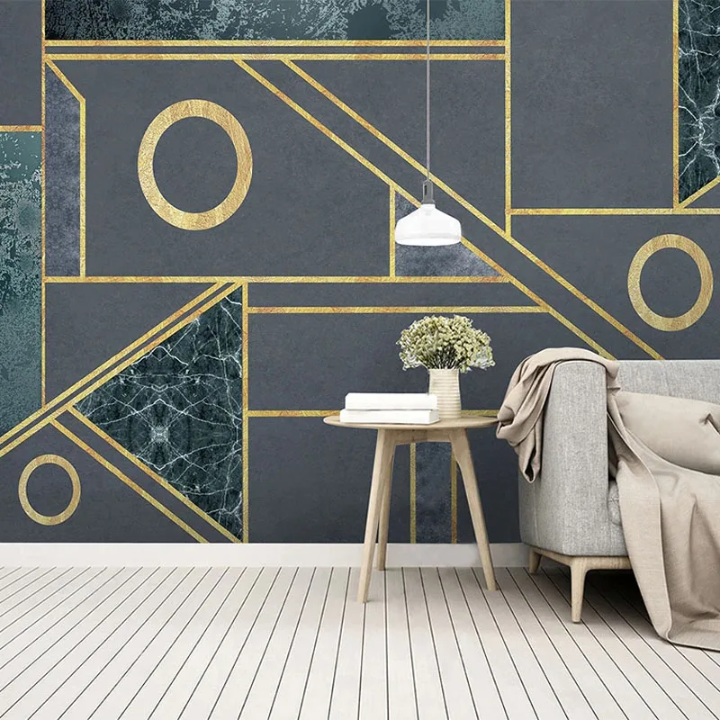 Custom Nordic Minimalist 3D Geometric Wall Mural Abstract Gold Line Wallpaper Modern Living Room TV Background Wall Home Decor