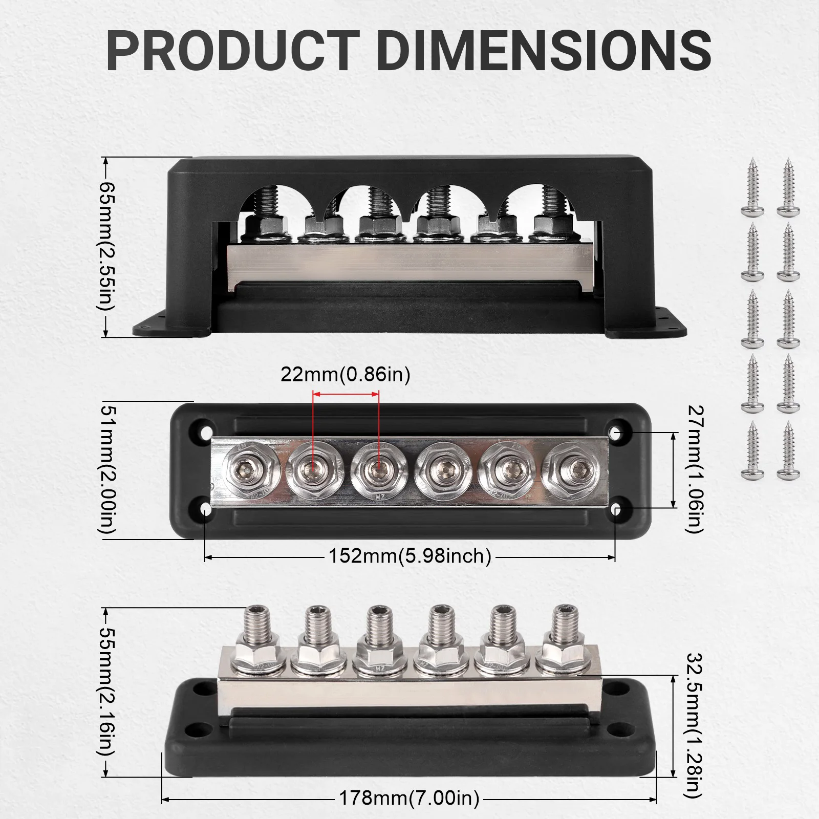 

New Heavy-Duty Bus Bar Terminal 600Amp 12-48V 6 Ways Post M10 Power Distribution Block Car Accessories For Caravan Truck Boat RV