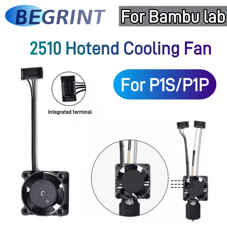 For Bambu Lab P1 Series Hotend Cooling Fan 2510 Dual Ball Bearing Brushless Fan 5V Fans for Bambu P1P P1S 3D Printer Parts