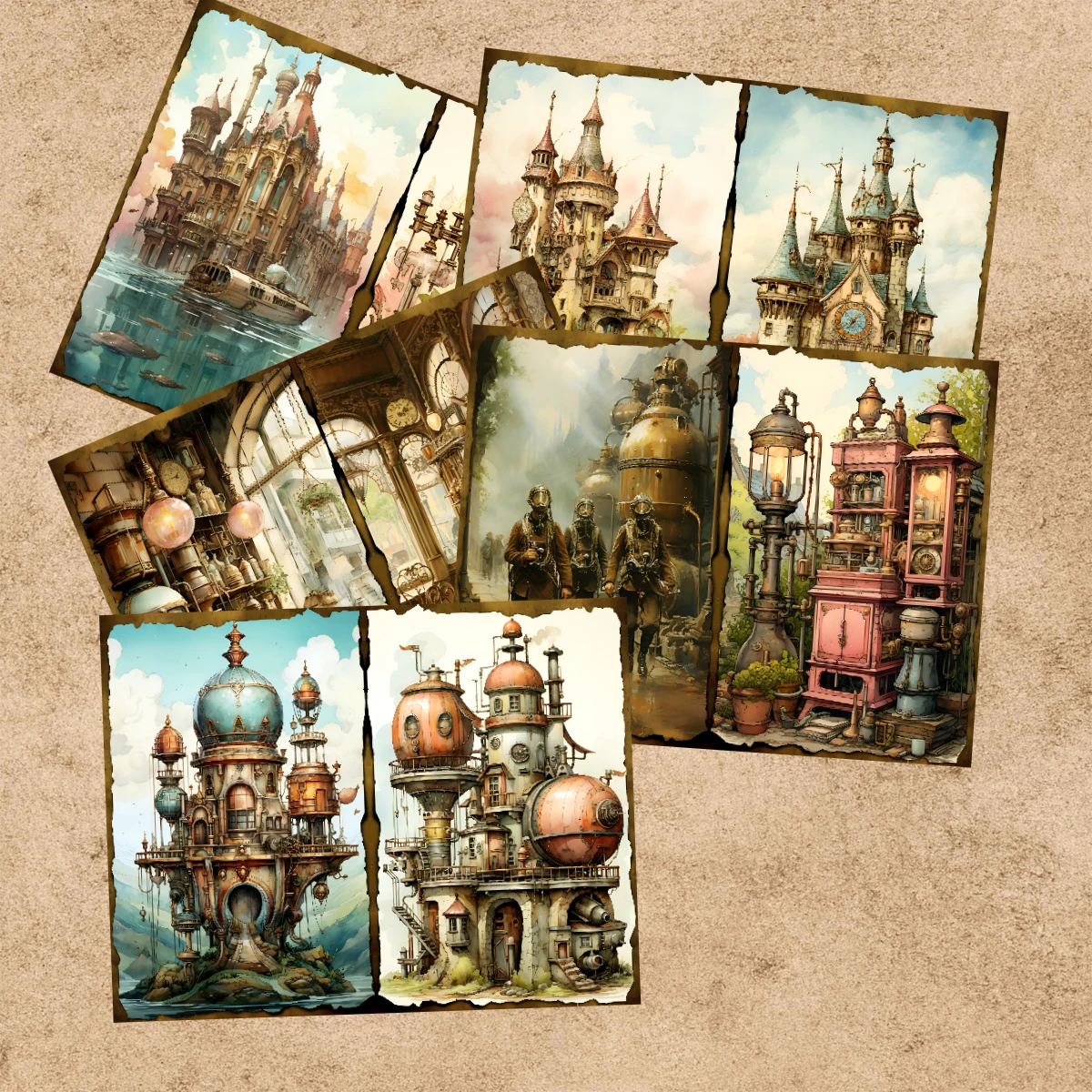 10 Sheets A5 Size Steampunk Mechanical Architecture Landscape Background Vintage Grunge Journal Planning Scrapbooking