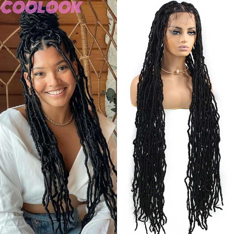 40 Inch Synthetic Full Lace Box Braided Wig Black Square Part Braid Wig Super Long Twist Braids Lace Front Wig with Jumbo Plaits