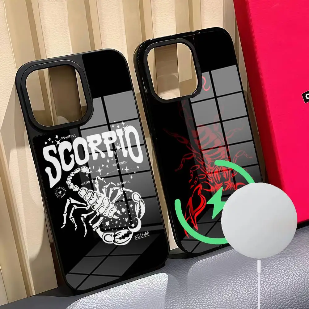

Scorpion Black Phone Case For Iphone 16 15 14 12 11 13 Pro Max Mini Puls Magnetic Glass Cover