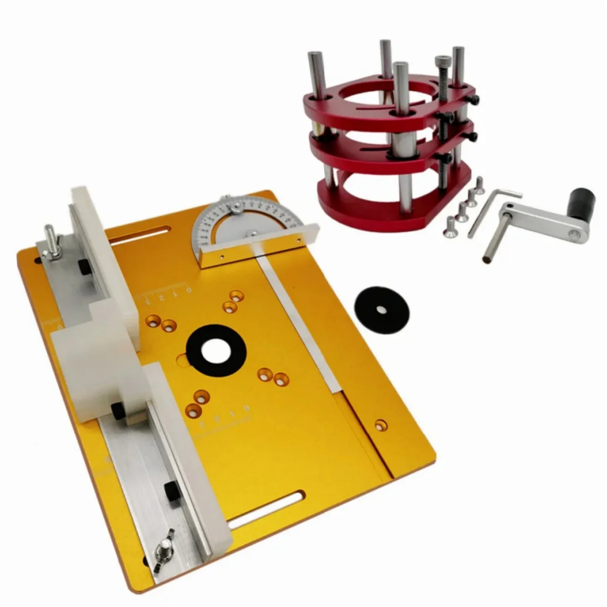 Aluminum Router Table Insert Plate with Lift Kit, Woodworking Workbench Accessory Fits 65mm Diameter Motors, Trimmer、Engraving