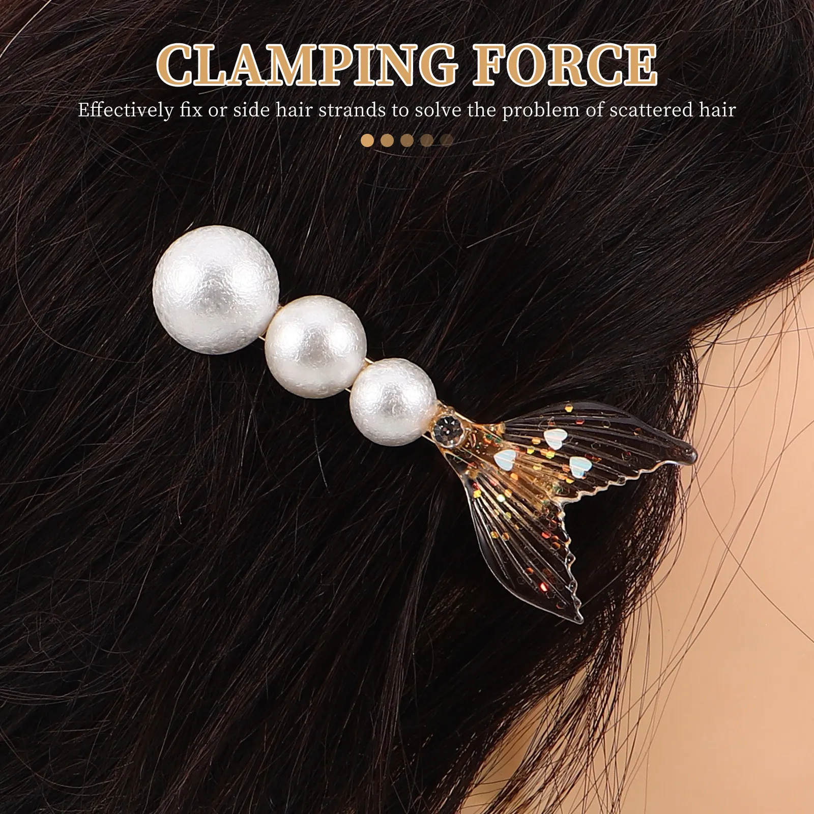 6Pcs Pearl Hair Clip Mermaid Tail Fish Design Rhinestone Salon Clips Sparkly Flat Barrette for Women Girls Comfortable Hair Claw