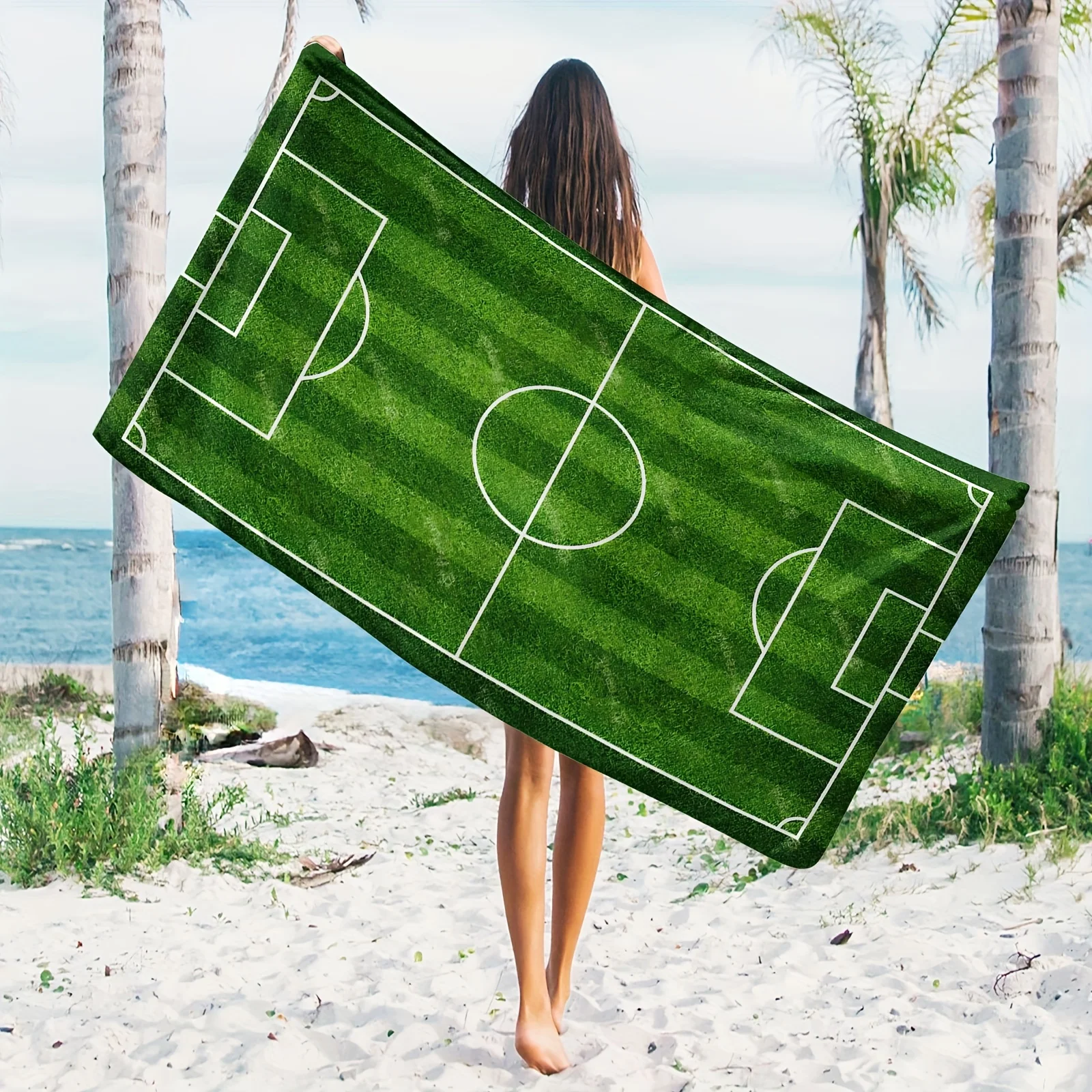 Soccer Field Beach Towel: Embrace the Sporty Green Design, Soft Comfort, and Game Spirit for Your Active Days