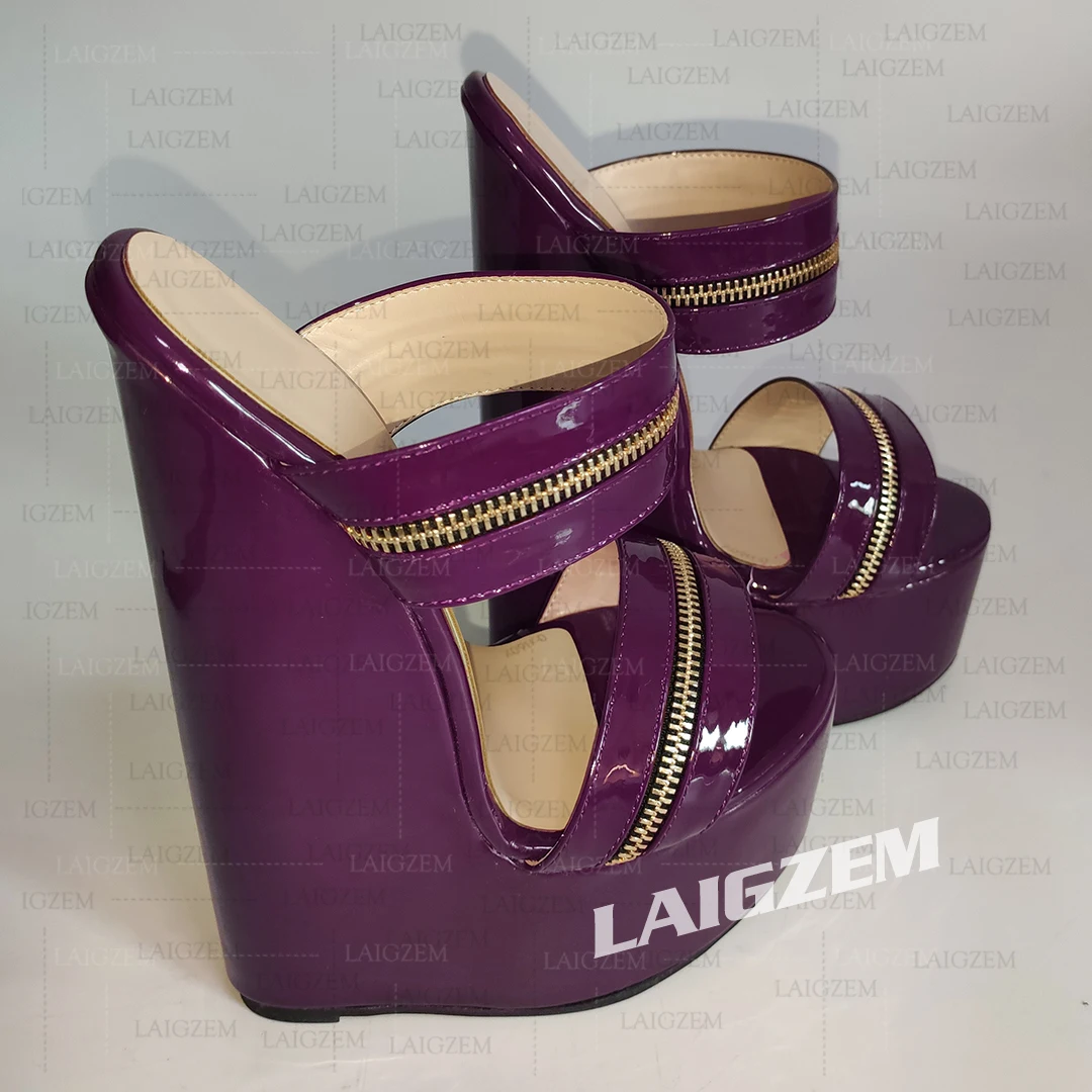 BERZIMER Women Mules 5CM Platform Wedges 20CM Super Steep High Heels Pumps Handmade Cosplay Shoes Woman Plus Size 38 41 45 47
