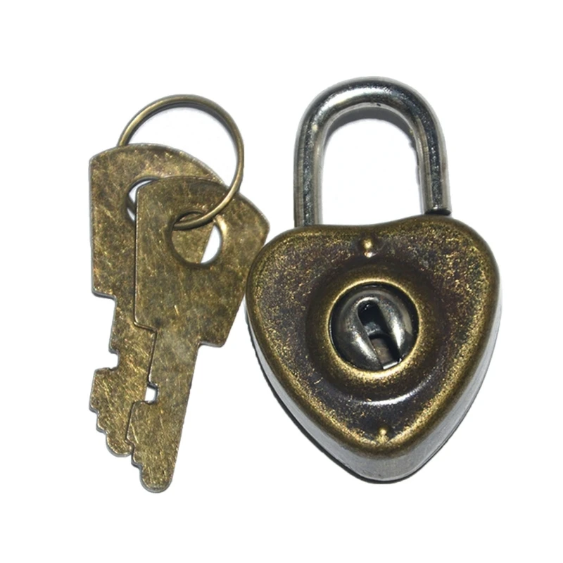 Mini Padlock Drawer Suitcase Security Lock Vintage Heart Lock With Key for Suitcase, Luggage, Backpack, Book