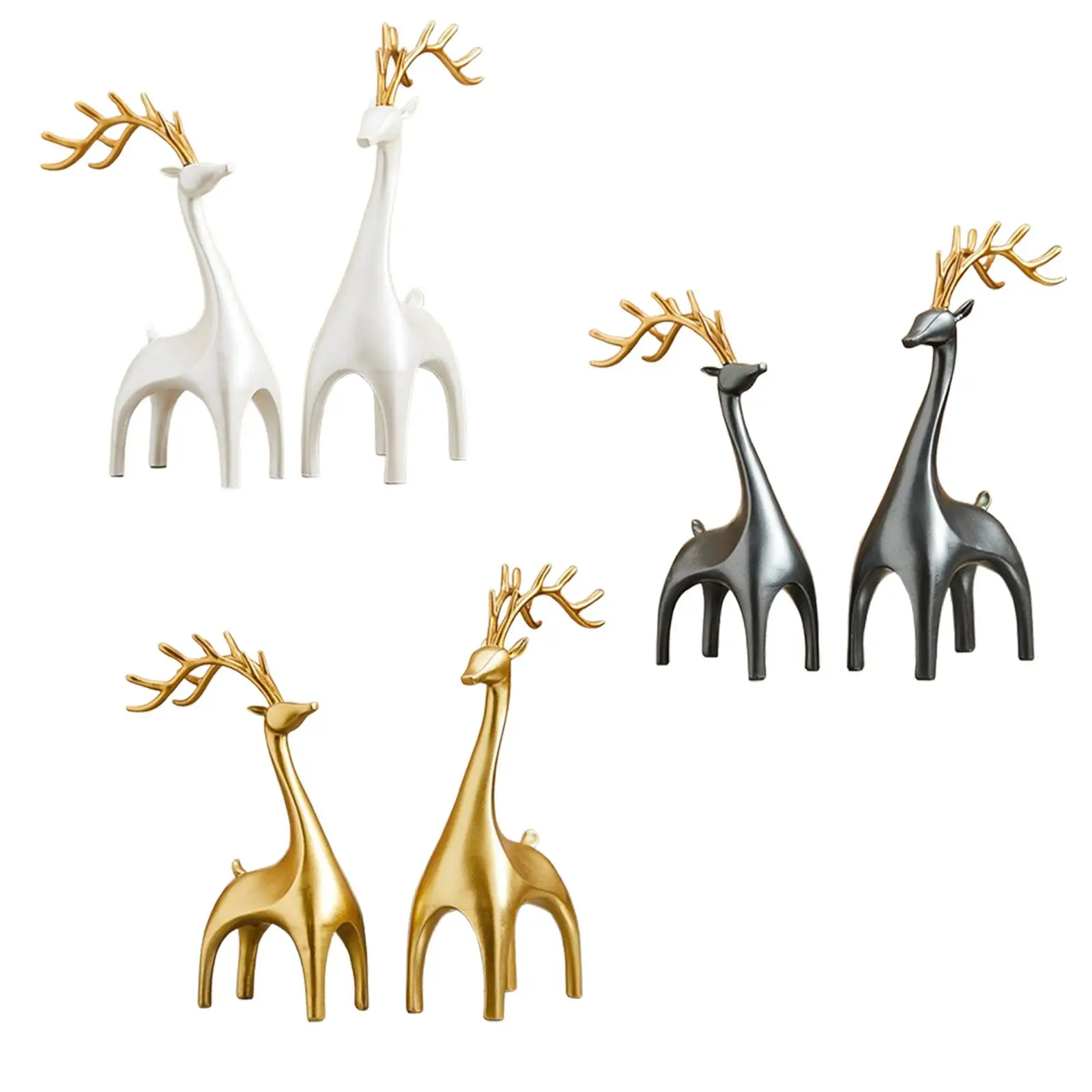 Set of 2 Reindeer Deer Statues Multipurpose Desk Collection Modern Table Centerpiece Tabletop Decoration Desktop Ornament