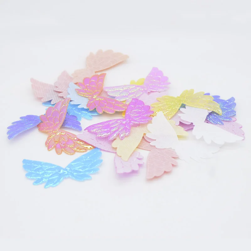 60Pcs 5cm Glitter AB Colors Angel Wing Appliques Single Side Iridescent Fairy Wing Patches for Crafts Headwear Bowknot Decor