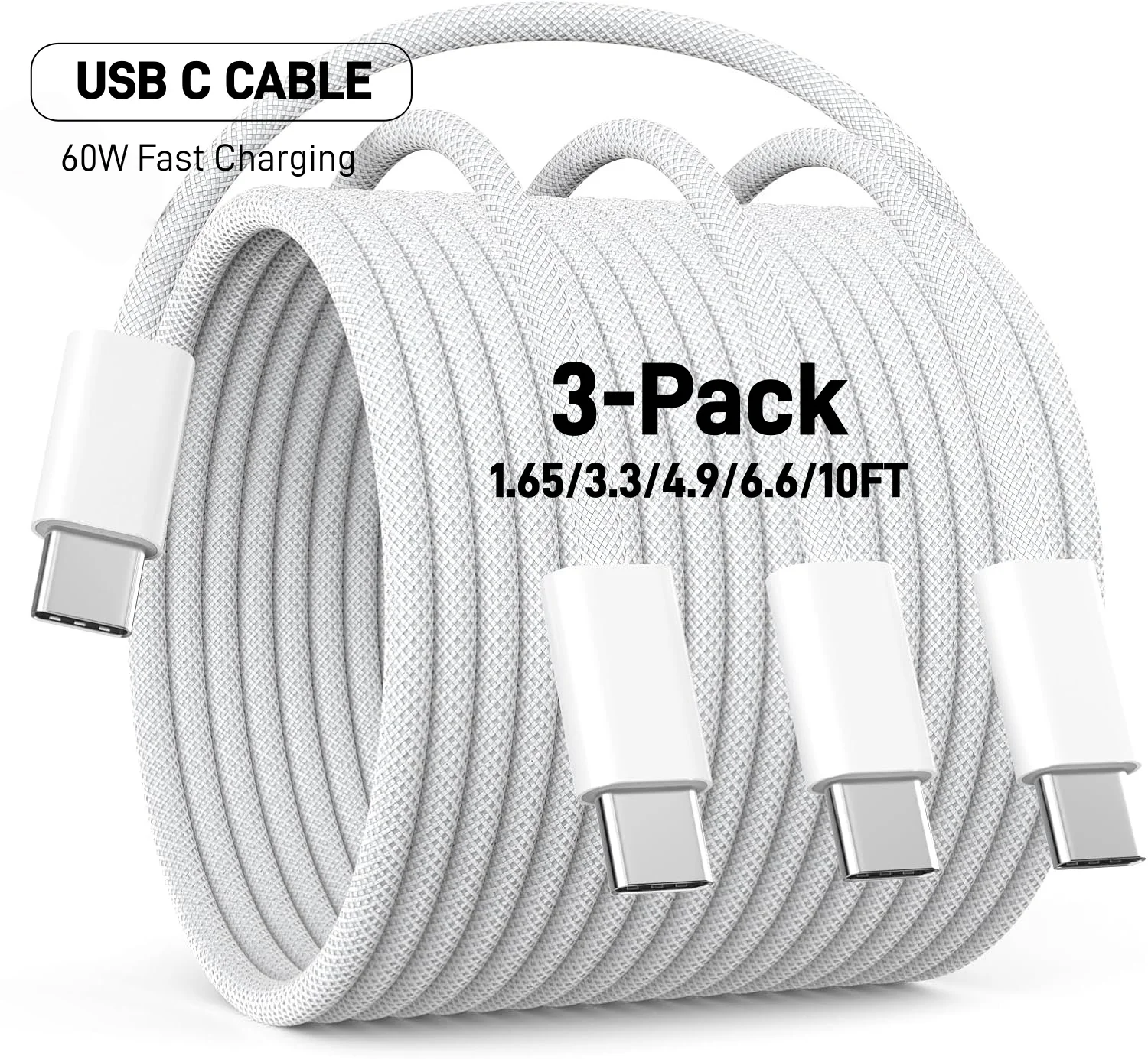 3-Pack 60W USB C to USB C Cable, Type C to Type C Cable,Fast